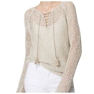 Loft Y2K Crochet GranolaGirl Earthy Lace Up Open Weave Top Tassles Women's Med